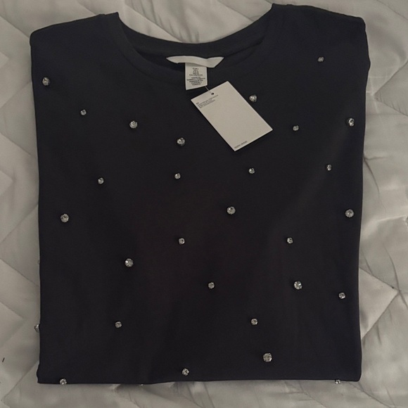 H&M Short Sleeve Tee with Silver Accents , dark blue - Picture 1 of 1